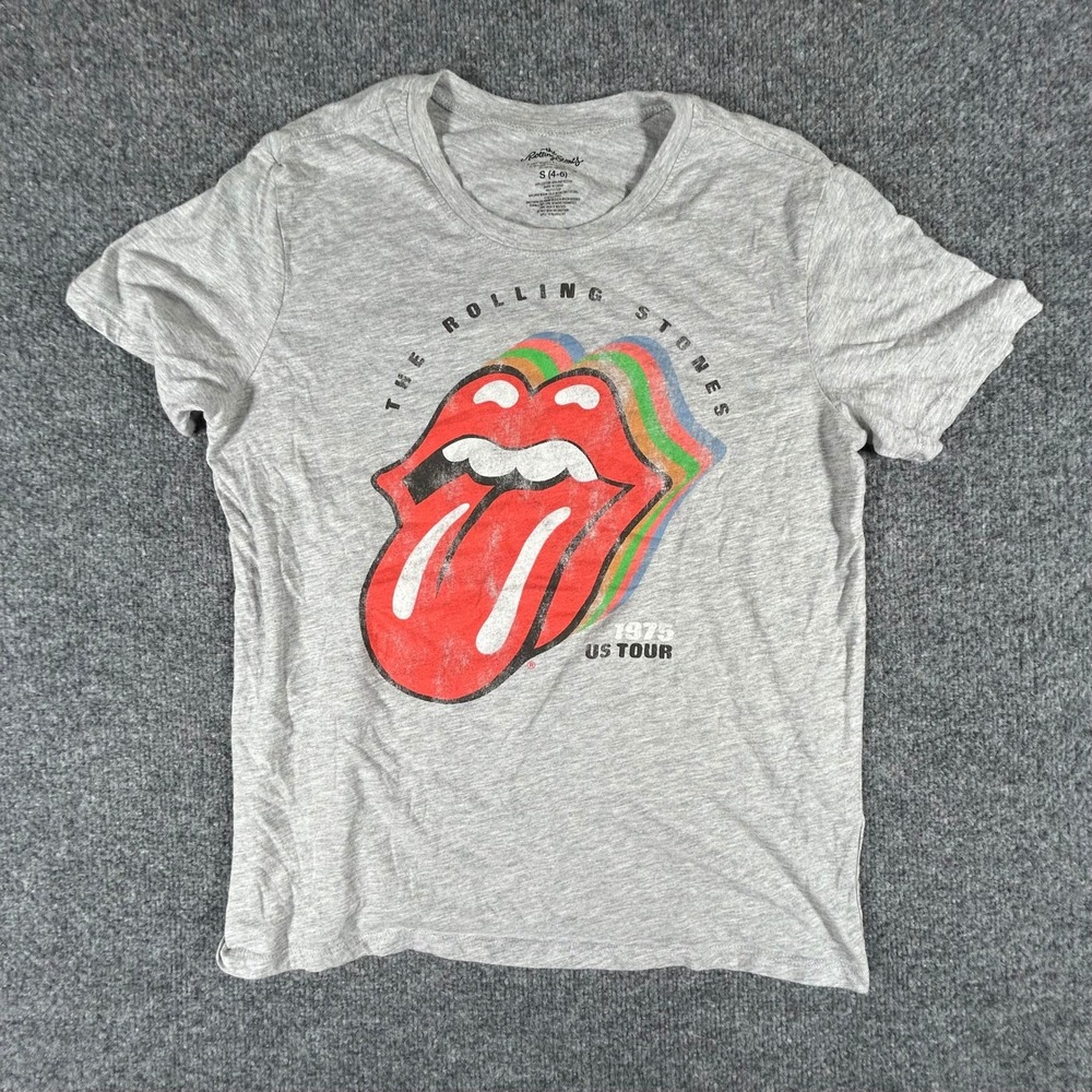 The Rolling Stones T-Shirt Womens Size S Grey 1975 US Tour Graphic Concert